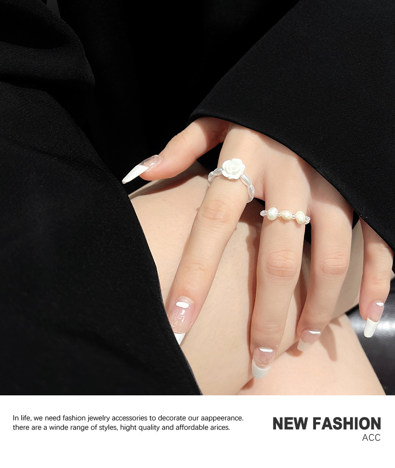 Minority Fashion Simple Pearl Set Rings Design Personality Flower Ring Internet Celebrity Same Style Mori Style Index Finger Ring display picture 4