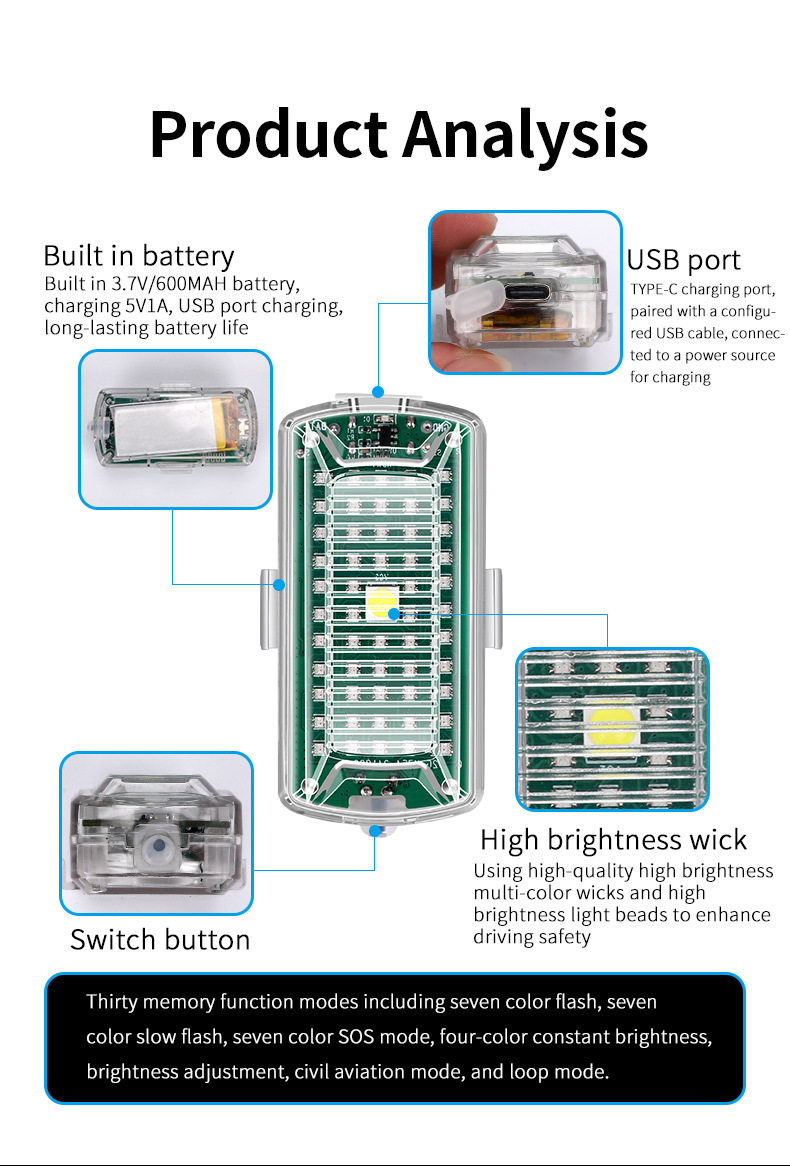 M6S large-capacity car, motorcycle, electric vehicle, aircraft light, modified drone flash light, outdoor warning light