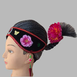 老婆头饰媒婆头套戏曲戏剧表演道具老太太古装假发演出红色流苏款