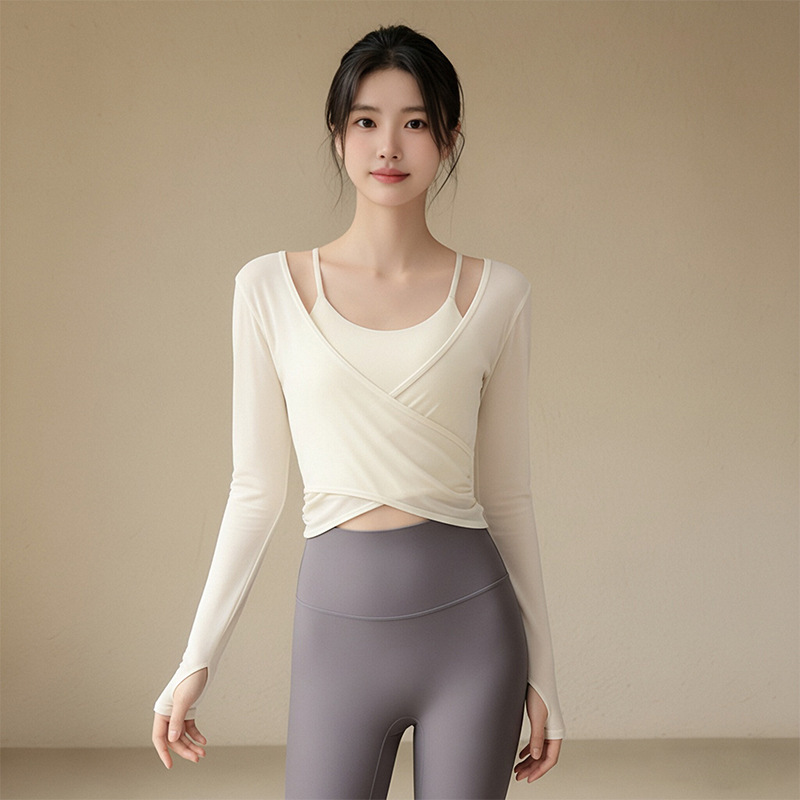 Professional Pilates Training Yoga Clothes for Women Quick-Drying Running Gym Sports Tight Two-Piece Suit Top Long Sleeves