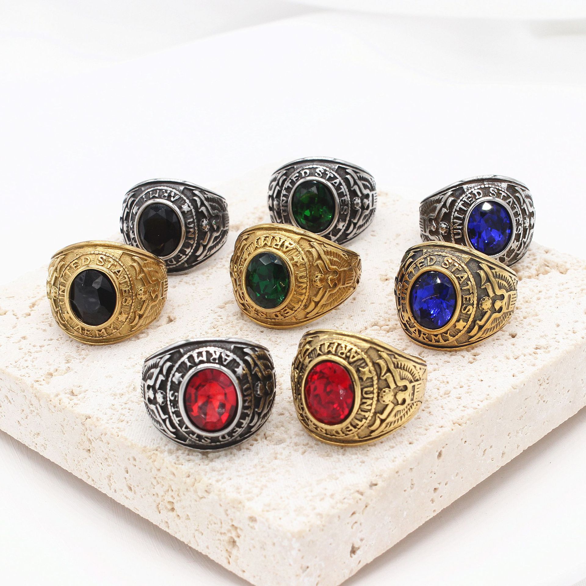 R1045 foreign trade jewelry wholesale personalized retro American army ring gem ring for men