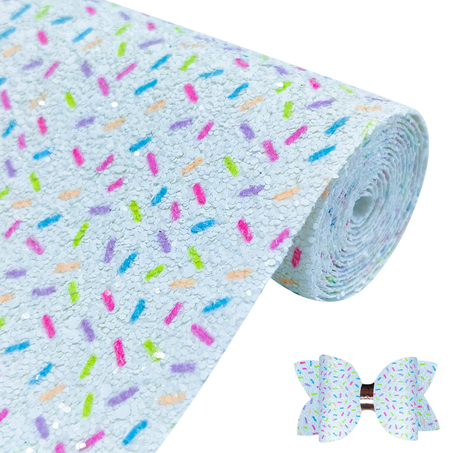 陶瓷白印花糖果彩条30x132cm小卷格利特幻彩亮片蝴蝶结手袋箱包PU