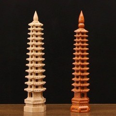 Feicheng ピーチウッド文昌塔彫刻工芸品 9 層 11 層中空文昌塔木製品無垢材書斎装飾品