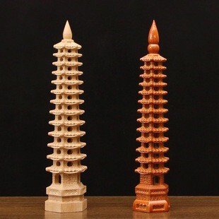 Feicheng ピーチウッド文昌塔彫刻工芸品 9 層 11 層中空文昌塔木製品無垢材書斎装飾品|undefined