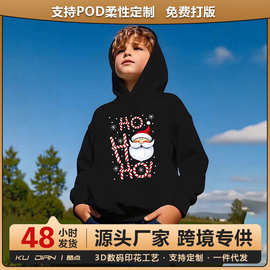 儿童圣诞节数码印花卫衣套头连帽休闲上衣加绒保暖欧美跨境独立站