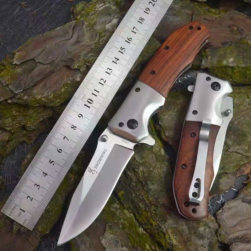 厂家直供户外小刀便携式野营随身不锈钢彩木手柄折叠刀高硬度折刀