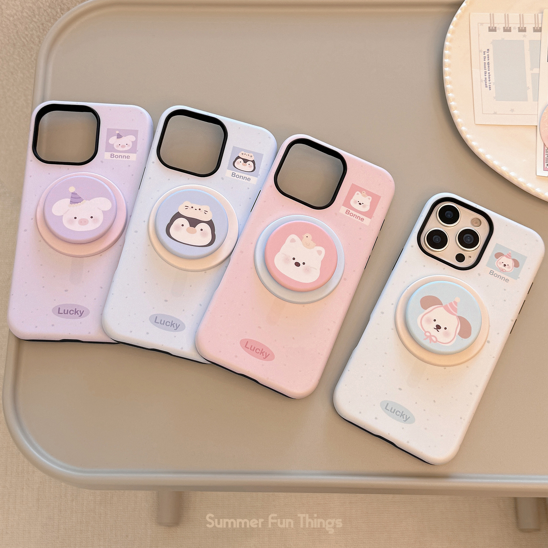 小动物磁吸支架手机壳苹果iPhone16适用13菲林15promax硬14韩系11