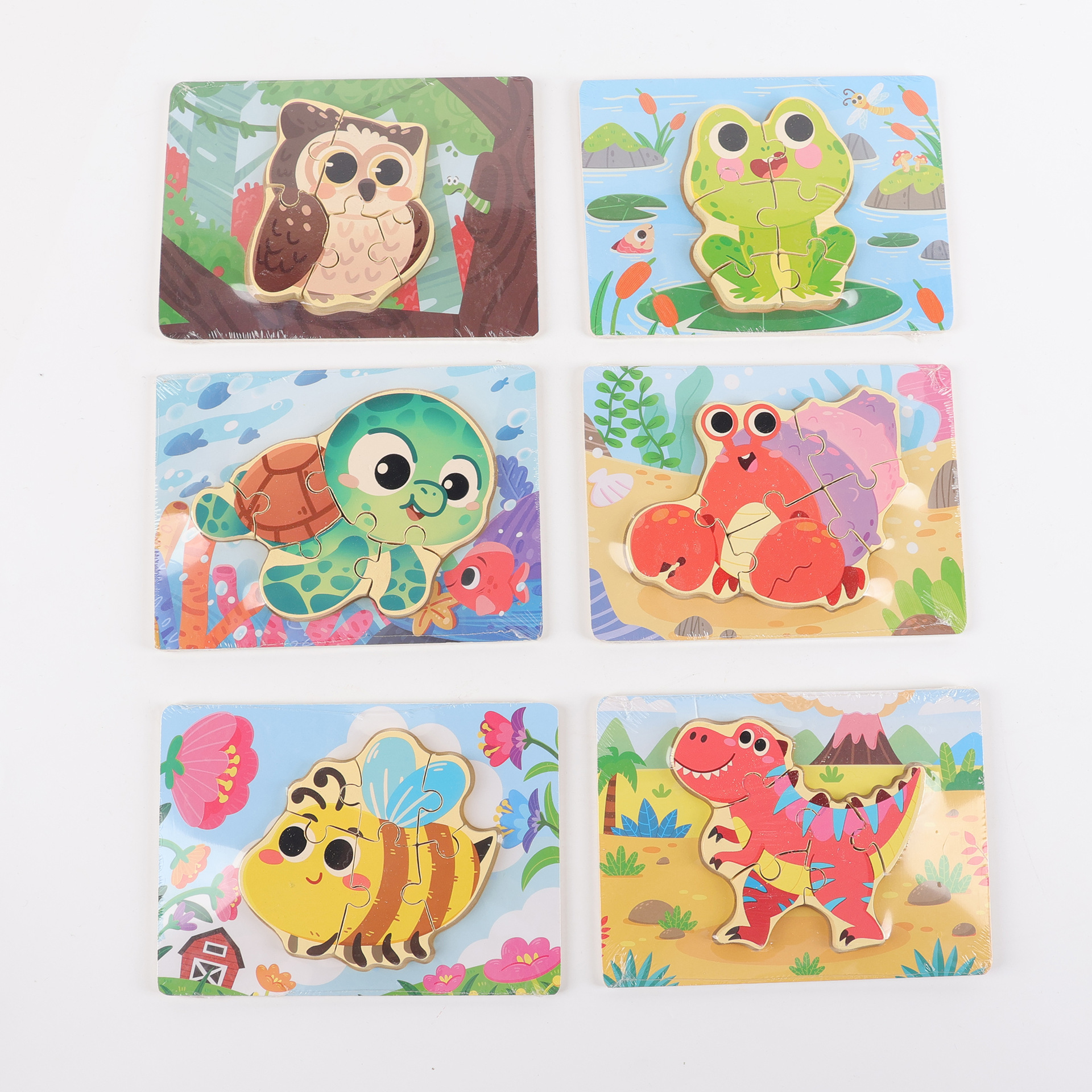 Puzzle de madera plano pequeño puzzle infantil juguetes de dibujos animados animales de tráfico cognitivo bloque al por mayor