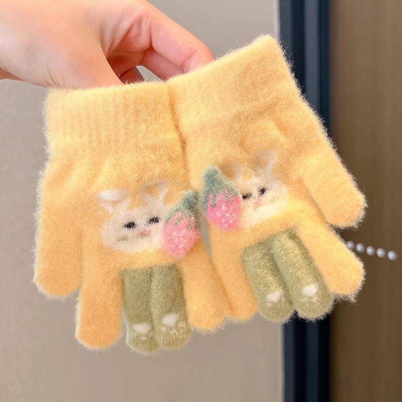 Niños guantes de medio dedo estudiantes de primaria caliente a prueba de frío guantes de dedo de punto 2025 nuevo guantes a prueba de viento y frío