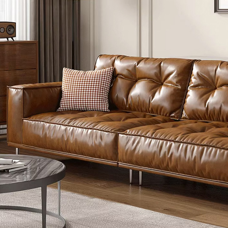 Foshan muebles italianos de lujo retrógrado sofá de piel de cera de aceite pequeño tipo de sala de estar simple sofá de piel de vaca image 5