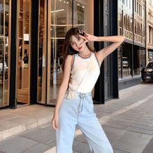 韩系ins多巴胺冰丝吊带背心女夏季露肩针织无袖百搭短款条纹上衣