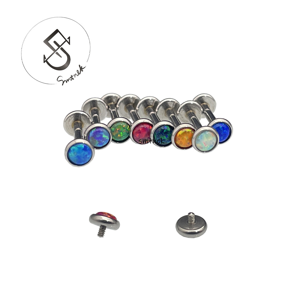 SMTNEK Titanium Steel Multi-color Opal and Mother-of-pearl Lip Stud Earrings, Bone Stud Earrings, 0.9mm Dental Intraoral Rod Piercing Jewelry