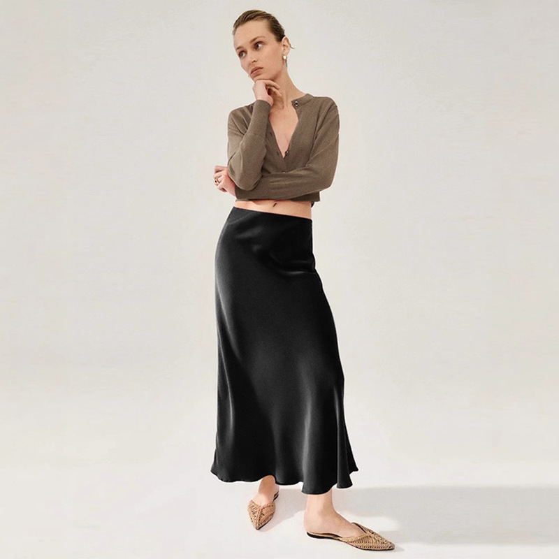 45 Degree Oblique Cut Silk Triacetate Maxi Skirt Skirt Super Long High Waist to Ankle