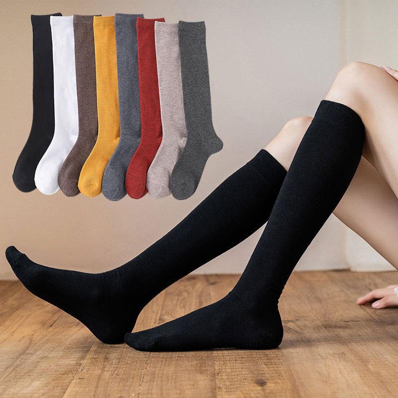 Solid Color Ladies Calf Socks, Long Leg Women's Socks, Trendy College Style Student High Calf Socks, Dropshipping One Piece