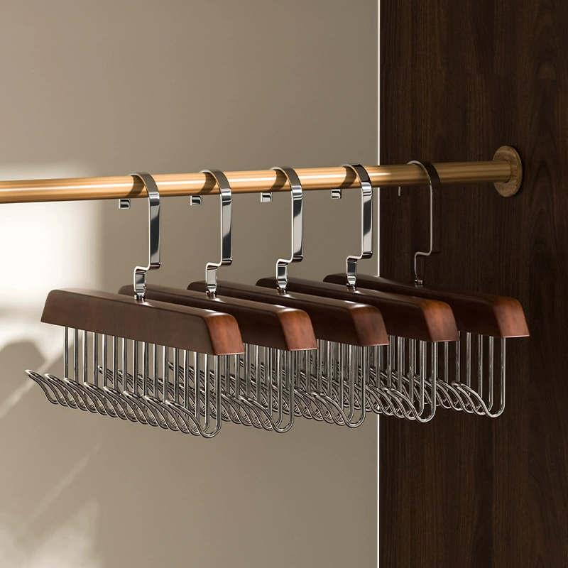 Wooden 8-Hook Universal Hanger, Natural Solid Wood, Space-Saving Home Drying & Storage