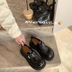 Dwarf 厚底厚底ローファー女性用 2025 春と秋の新しいフレンチスタイルの高さを高める多用途メリージェーンシューズ