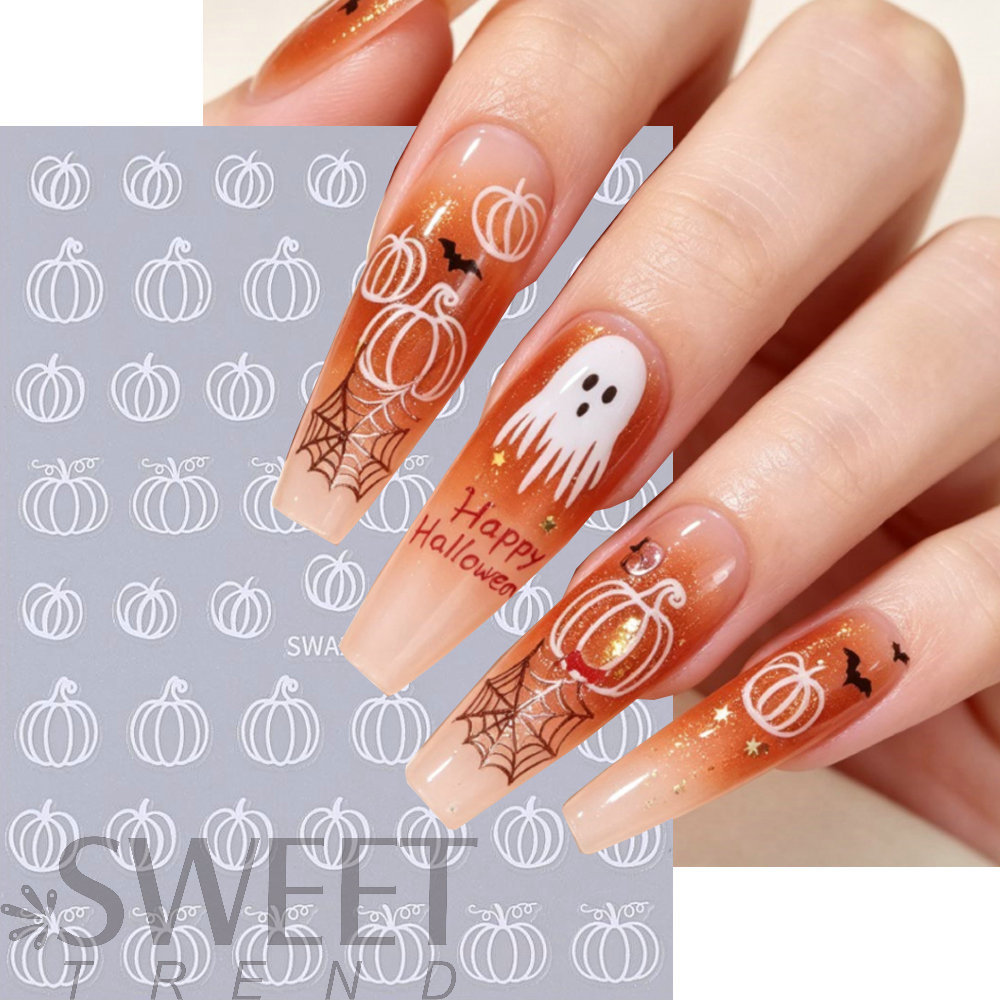 Cross-border bestseller Halloween nail art stickers red pumpkin skull Halloween funny 3D adhesive nail stickers wholesale