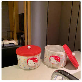 家居带盖杂物收纳篮桌面收纳盒ins手工编织收纳筐棉绳卧室篮圆形