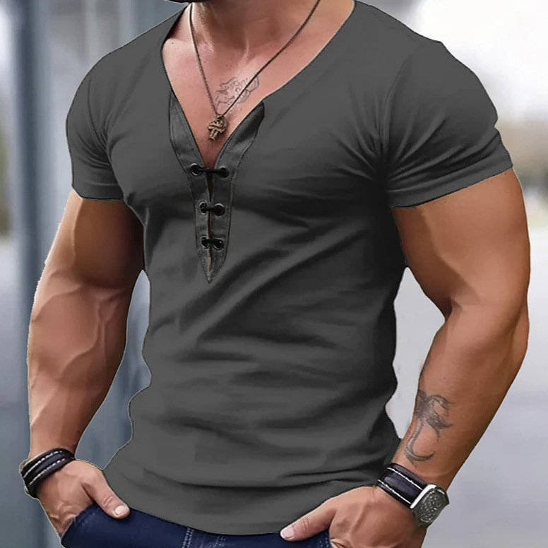 Comercio exterior transfronterizo Amazon verano hombres cuello en V costura deportes fitness ocio juventud manga corta Camiseta pedido entero al por mayor