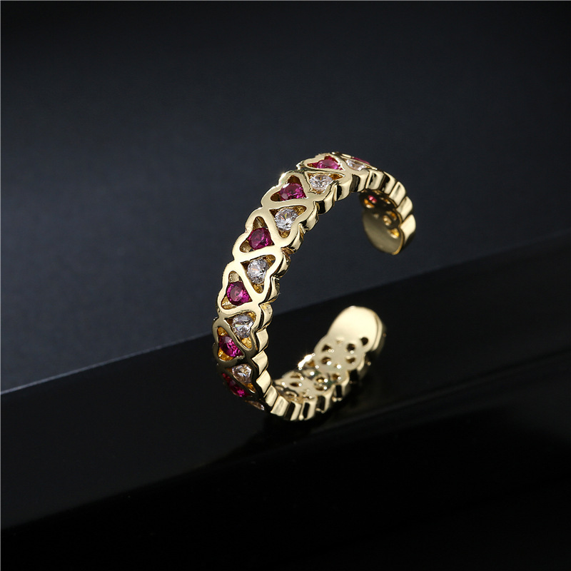 Aogu Cross-border Supply European And American Fashion New Copper Plating 18k Gold Micro Inlaid Zircon Love Geometric Open Ring display picture 3