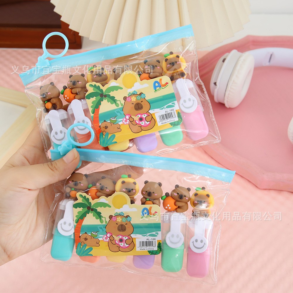 Mini bolsa de dibujos animados resaltador ins de marcado clave de alto valor 6 color juego de bricolaje lindo bolígrafo de color de graffiti