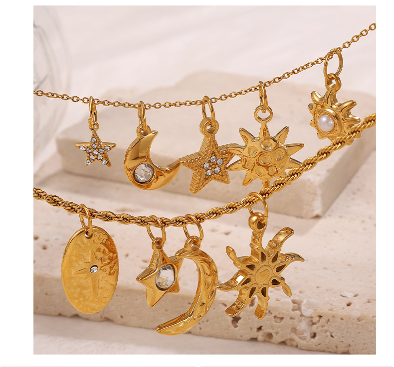 Pendant Jewelry Making Type 1 Piece 304 Stainless Steel PVD Coated Real Gold Plated Sun Star Polished Pendant
