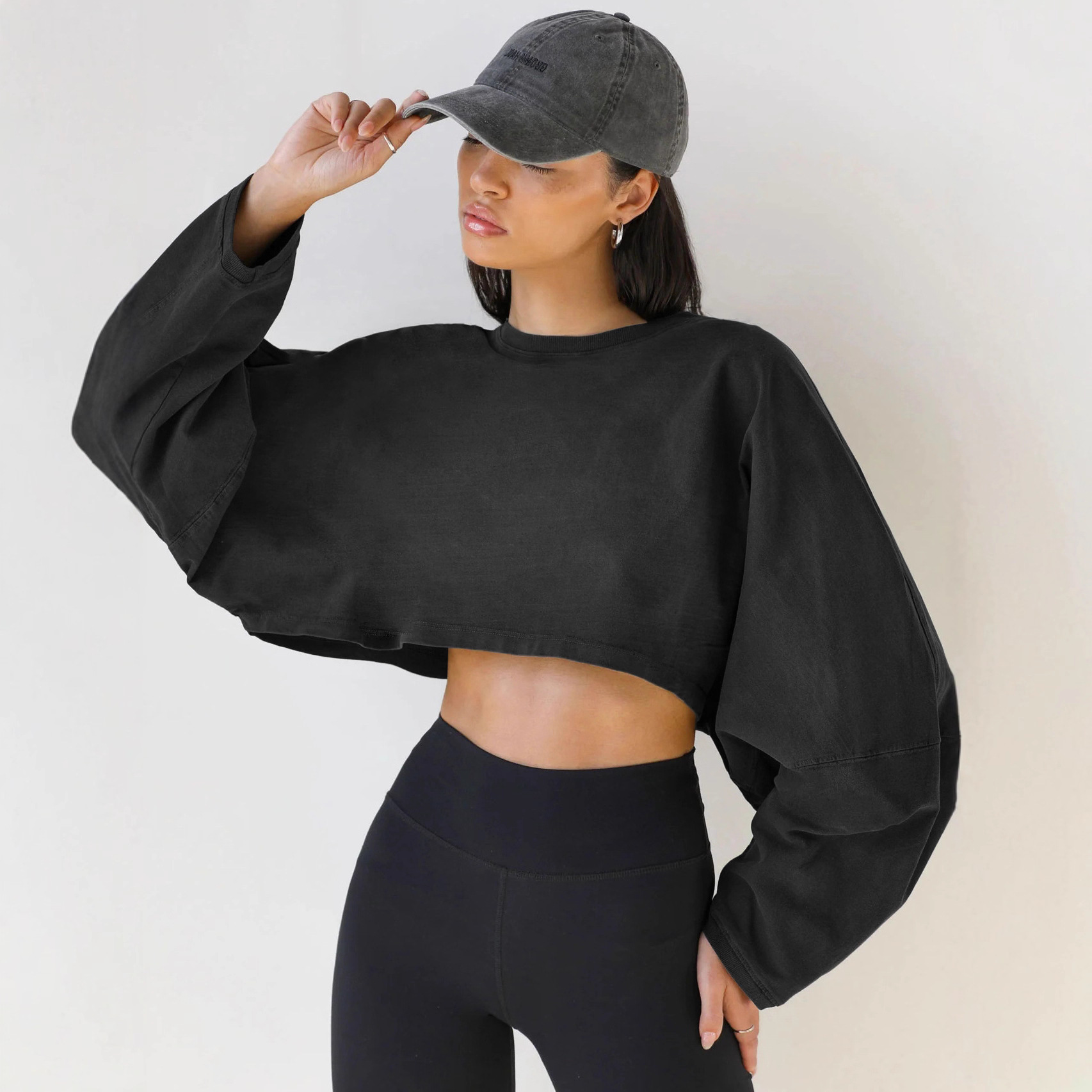 2026 Cross-Border Crop Round Neck Sweatshirt European And American Women's Fashion Short Sports Base Shirt T-Shirt_ecoleips.com
