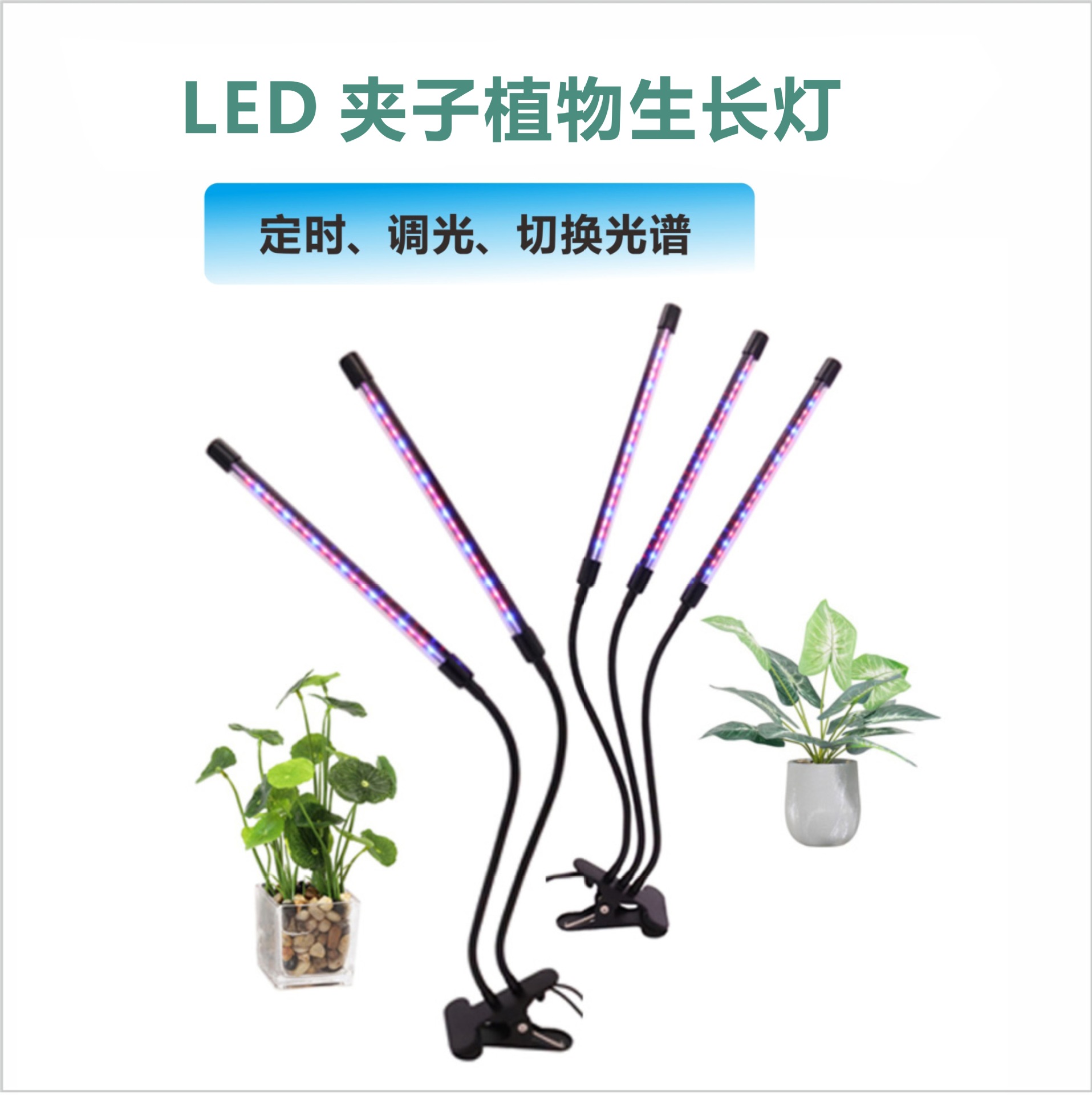 LED  夹子生长植物USB定时低压调光家用绿植花卉全光谱多肉补灯