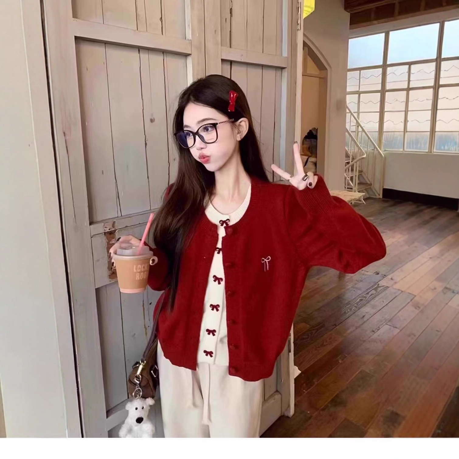 Korean Style Bow Fake Two-Piece Knitted Cardigan Sweater Jacket for Women Autumn and Winter 2025 New Style Chic and Beautiful Top