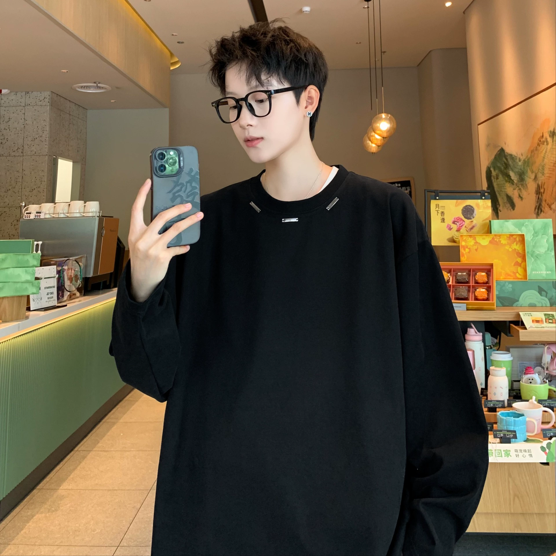 Американская тяжелая футболка с длинными рукавами для мужской весны и осени