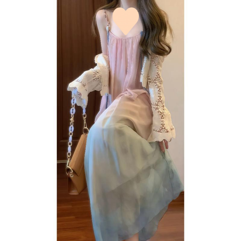 2025年初夏の服装、ニッチで衝突しないドレス、優しいスタイル、見栄えの良い、ユニークで美しいサスペンダービーチロングドレス|undefined