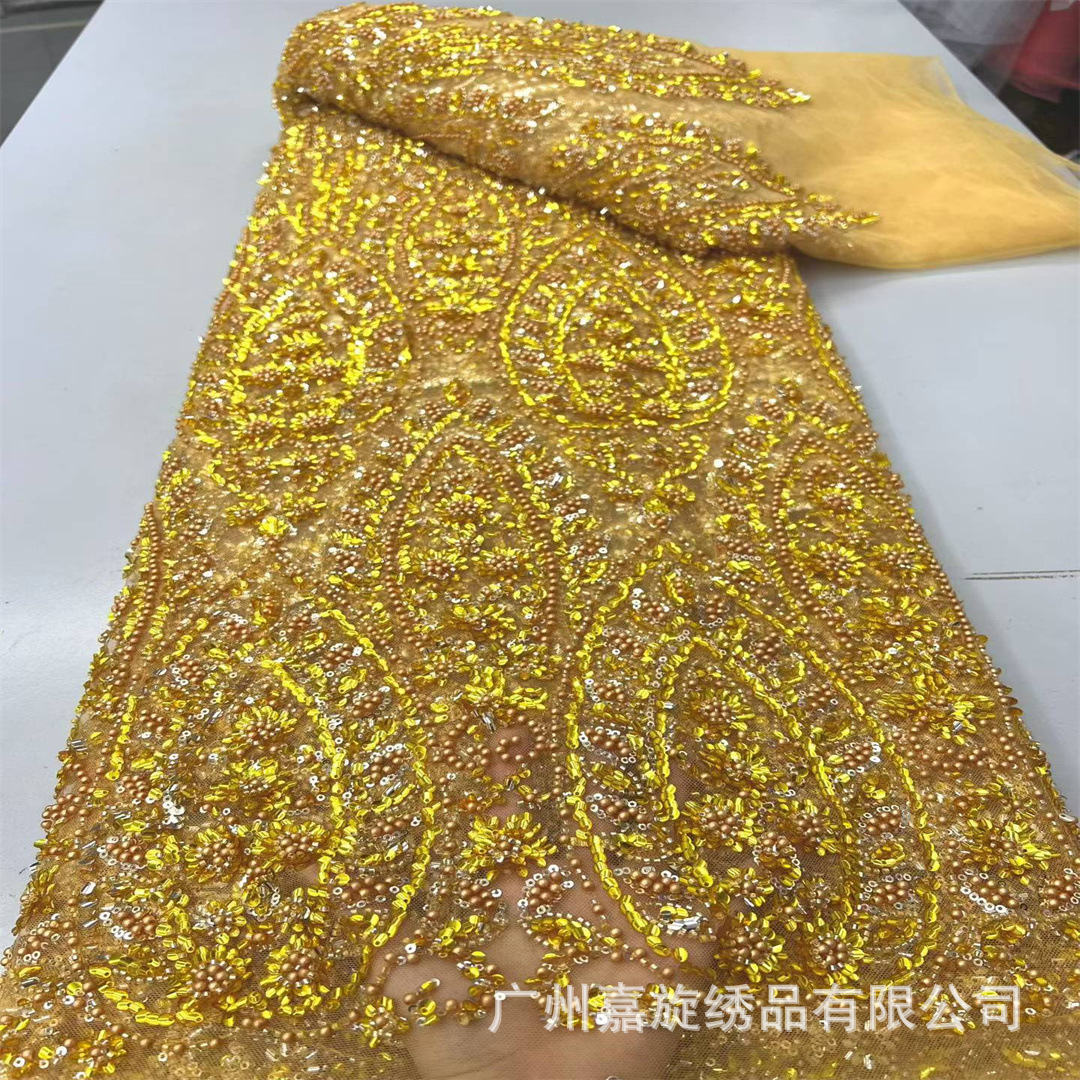 Tela de encaje con lentejuelas africanas para vestidos de novia y trajes de fiesta nupcial.