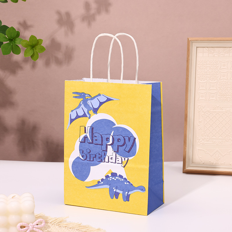 Dinosauro patrón kraft bolsas de regalo de cumpleaños bolsas de regalo de mano bolsas de papel logotipo personalizado