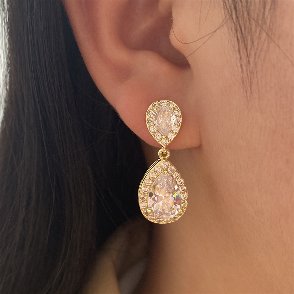 Zircon Inlay Material 1 Pair Shiny Water Droplets Inlay Copper Zircon Ear Cuffs