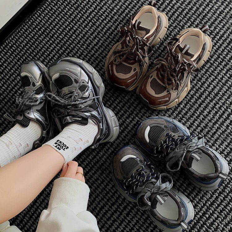 Thick-Soled Genuine Leather Mesh Dad Shoes for Women, 2025 Autumn and Winter New Breathable Casual Niche Retro Sports Casual Shoes Thick-Soled Genuine Leather Mesh Dad Shoes for Women, 2025 Autumn and Winter New Breathable Casual Niche Retro Sports Casual Shoes