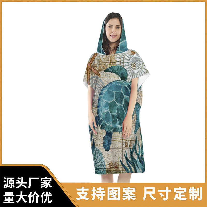 Popular beach towel microfiber adult hooded cloak hooded bath towel cloak quick-drying bathrobe