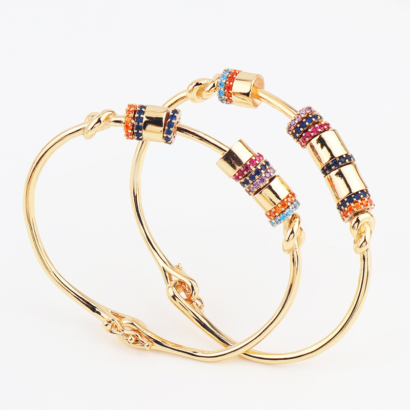 Fashion Geometric Copper Bangle Plating Artificial Gemstones Copper Bracelets