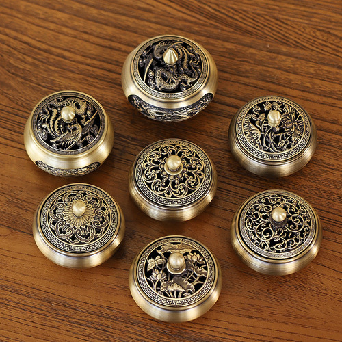 Copper incense burner wholesale pure copper sandalwood burner plate incense burner household new Chinese creative ornaments incense burner Buddhist supplies