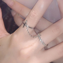 一件代发新款小众设计感链条戒指女网红镶钻锆石高级食指开口指环