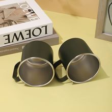 304不锈钢马克杯便携式卷边咖啡杯简约带手柄牛奶杯户外随身杯