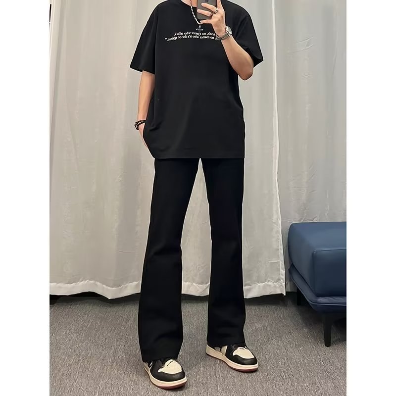 American High Street moda nacional micro Flared jeans hombres 2023 primavera y otoño ins suelta recta Vibe pantalones largos moda