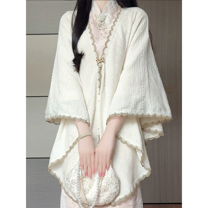 Новый шаль-чонсам 2025 года с вязаным маленьким жакетом для подарка, универсальное кружево и универсальный шарф, премиум-класса