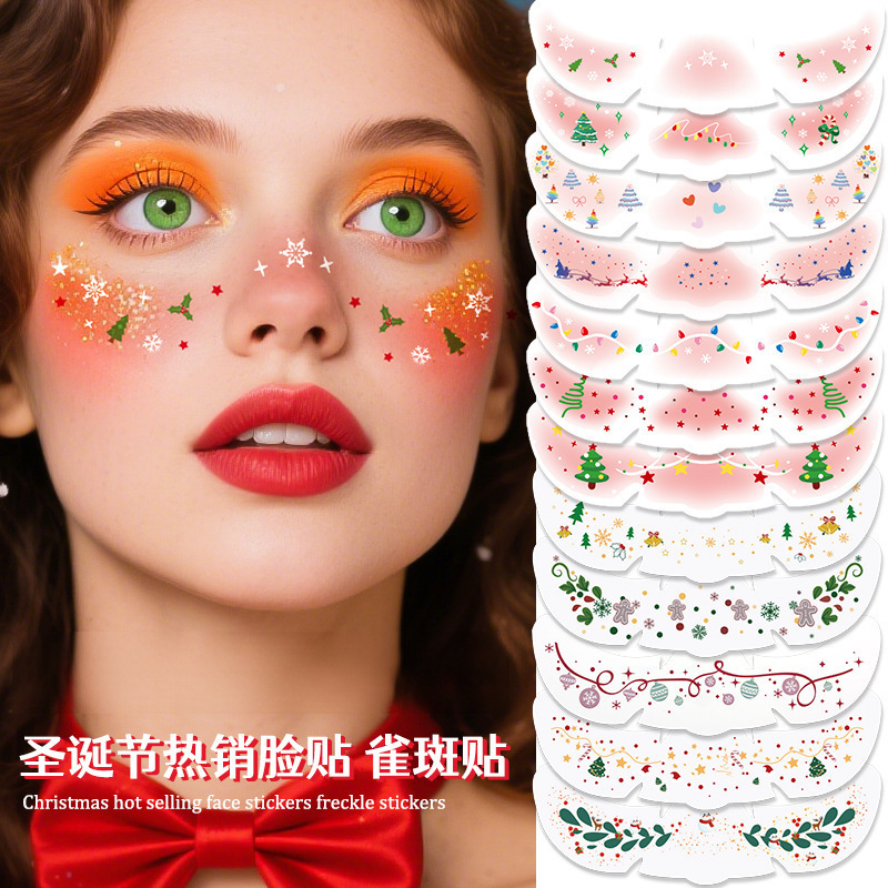Christmas Makeup Face Stickers, Tattoo Stickers, Rainbow Glitter Freckle Face Stickers, Kidsren's Stage Gingerbread Man Face Stickers, Party Makeup
