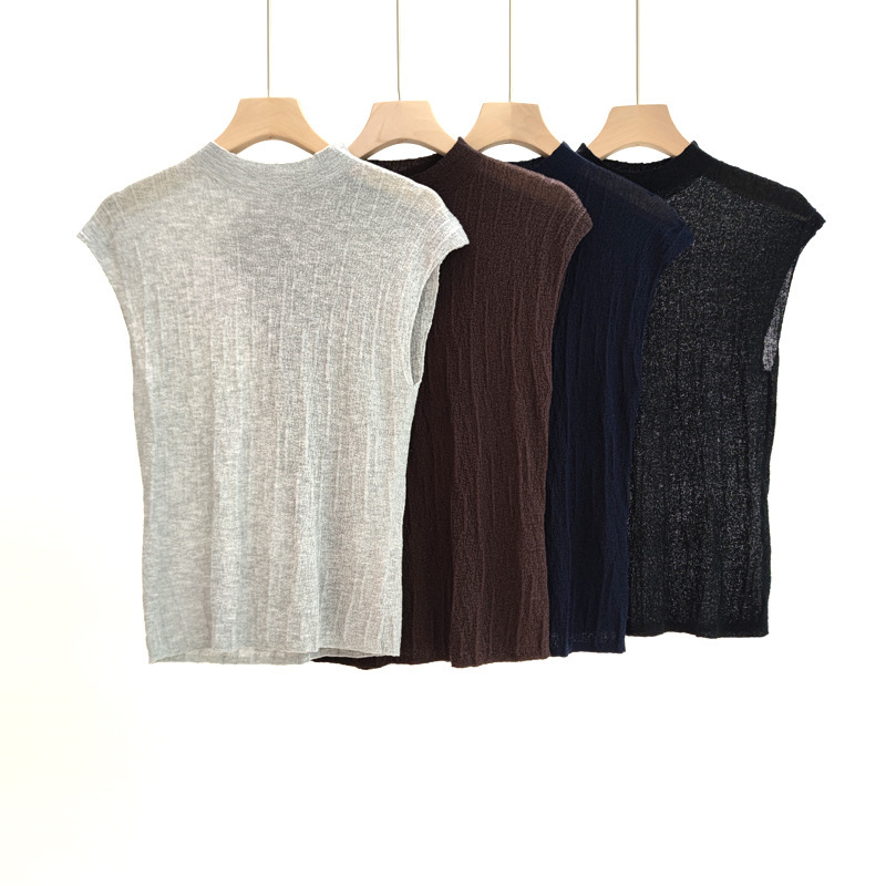 Half Turtleneck Slim Solid Color Knit Top Tencel Sleeveless Off-Shoulder Knit Top Ruched Versatile Knit Base Shirt Half Turtleneck Slim Solid Color Knit Top Tencel Sleeveless Off-Shoulder Knit Top Ruched Versatile Knit Base Shirt