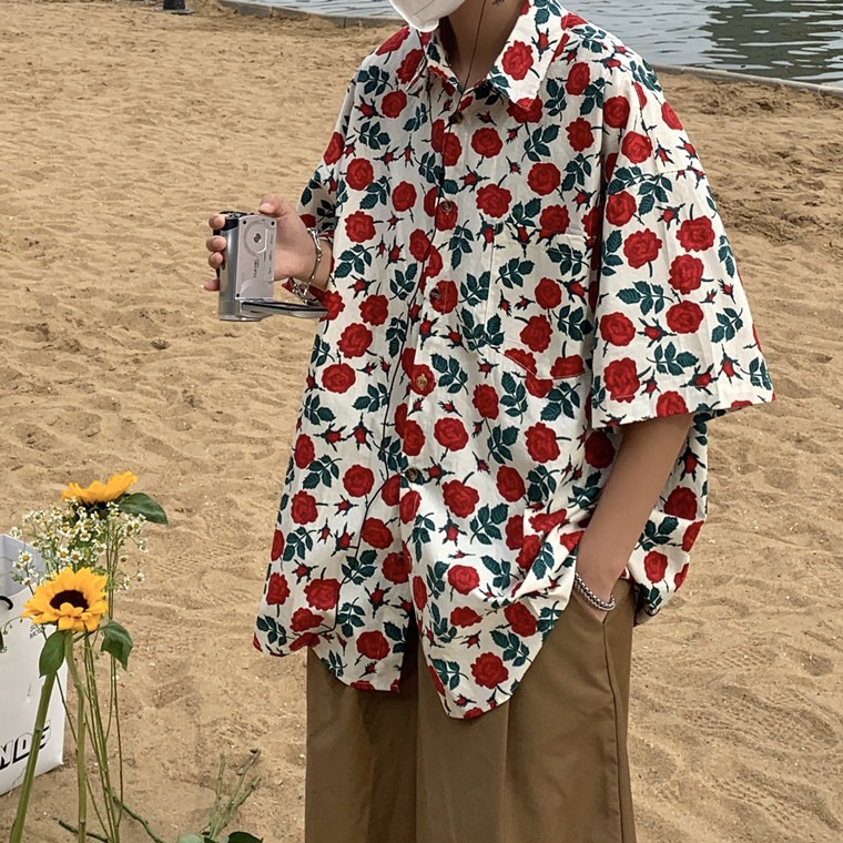 Summer shirt, beach trousers, set, trend shorts, with short sleeve, beach style 4