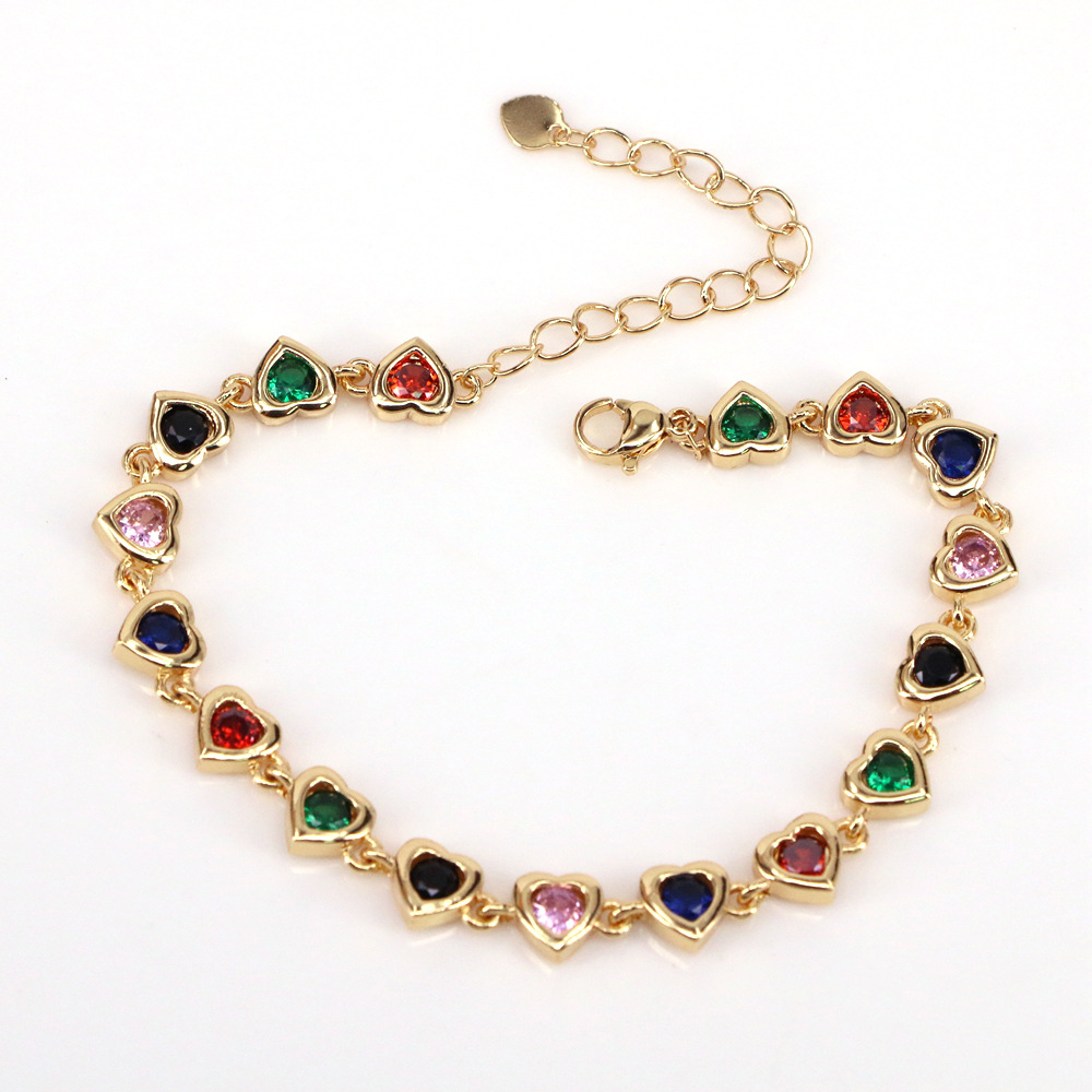 Fashion Heart Shape Copper Bracelets Gold Plated Zircon Copper Bracelets