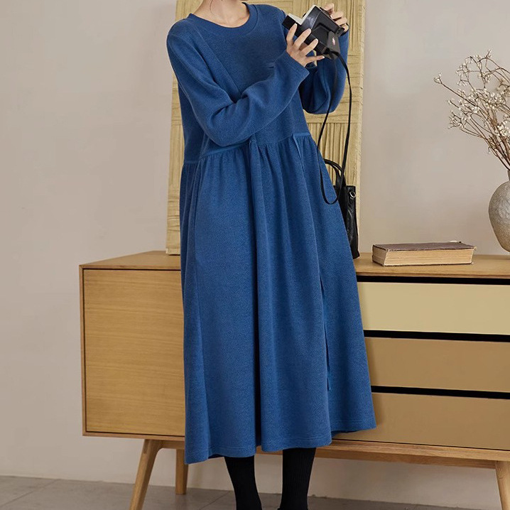 2025秋冬新款双股毛圈棉长袖休闲连衣裙女装裙子