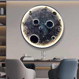 月球玄关圆形发光走廊壁画主卧床头背景墙客厅LED灯光挂画装饰画