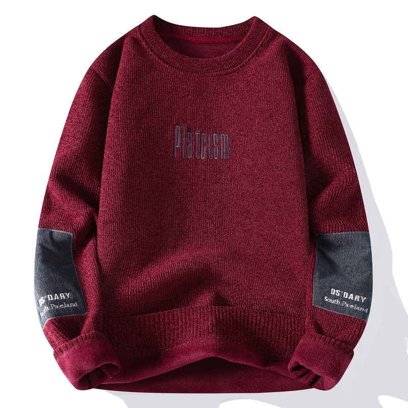 Una camiseta de terciopelo de cuello redondo para hombres otoño y invierno con camiseta de terciopelo de oro para hombres.