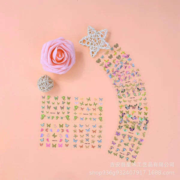 Nail Art Stickers Three-Dimensional Butterfly Hot Stamping Romantic Colorful Wholesale Waterproof Nail Stickers Jewelry Patch Bow
